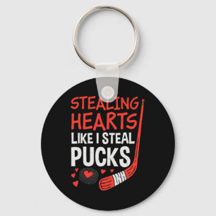 Stealing Hearts Stealing Pucks Hockey Valentines D Keychain