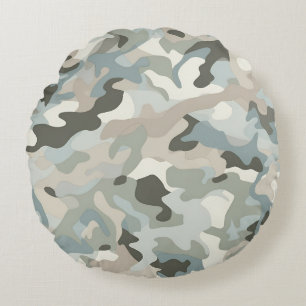 Stealth Blue Camo Wave Round Pillow