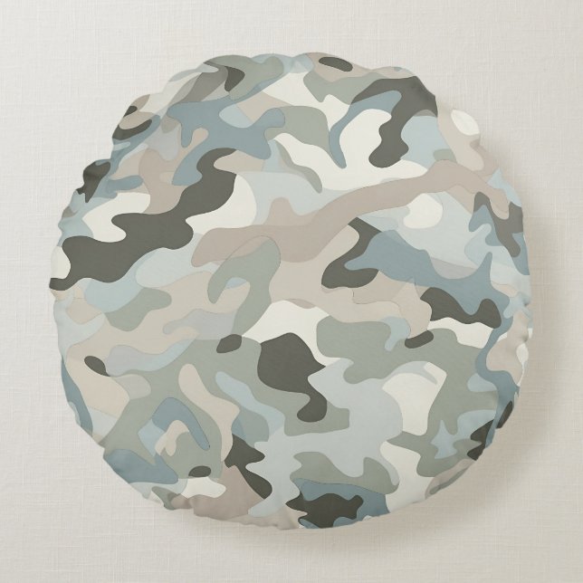 Stealth Blue Camo Wave Round Pillow (Front)