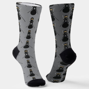 Stealth Ninja Pattern Dual Katana Anime Crew Socks
