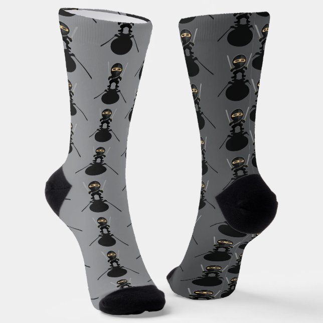 Stealth Ninja Pattern Dual Katana Anime Crew Socks (Angled)