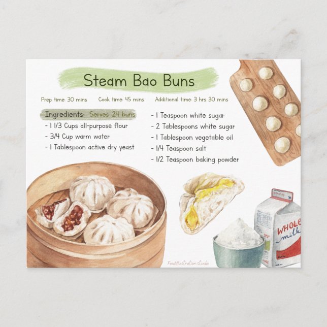 Steam Bao Buns Recipe Card (Front)