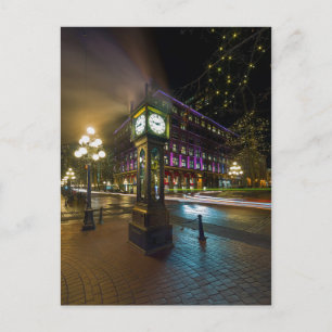 Steam Clock in Gastown Vancouver BC at Night Postcard