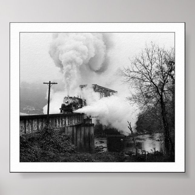 Steam Engine Coming Across A Bridge Poster (Front)