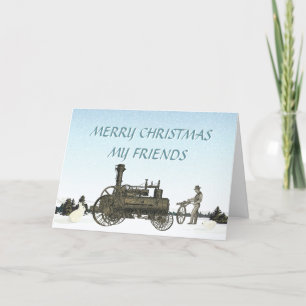 Steam Engine Farm Tractor Traction Farming Antique Holiday Card