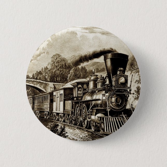 Steam engine locomotive history 2 inch round button (Front)