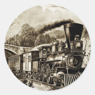Steam engine locomotive history classic round sticker