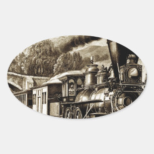 Steam engine locomotive history oval sticker