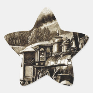 Steam engine locomotive history star sticker