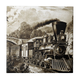 Steam engine locomotive history tile