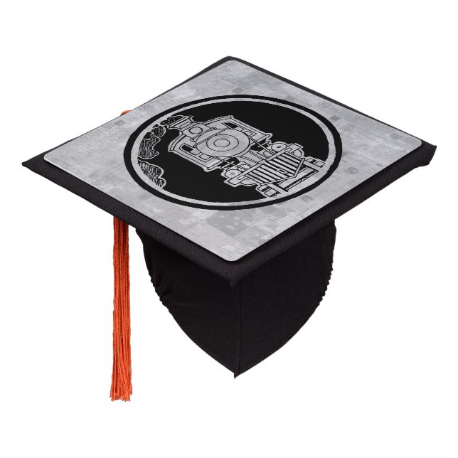 Steam Engine Locomotive Train Illustrated w Stamps Graduation Cap Topper (Angled)