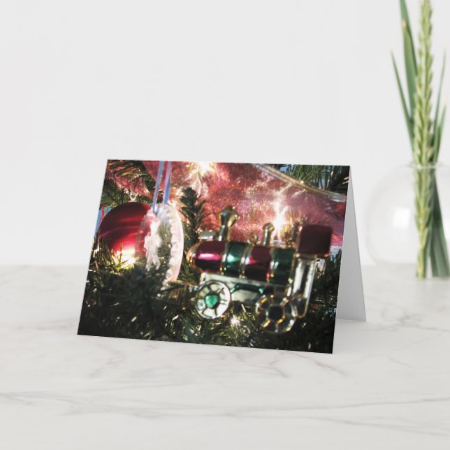Steam Engine Ornament Christmas Card (Front)