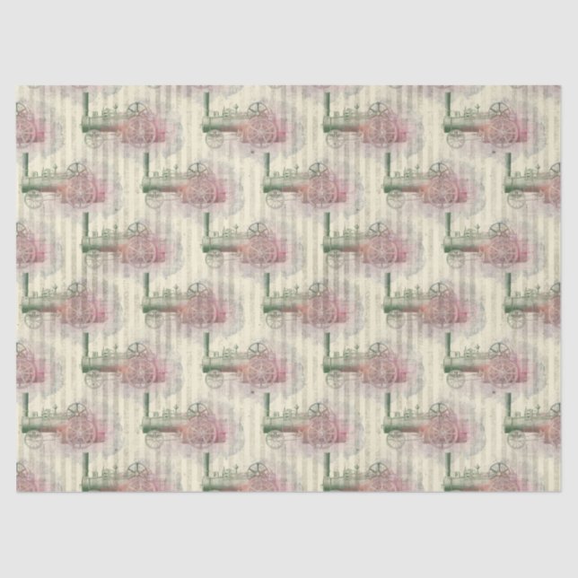 Steam Engine Train and Stripes Decoupage Tissue Paper (Front)