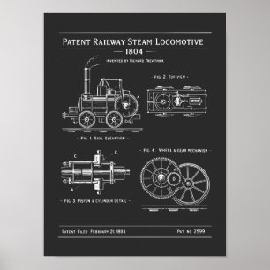 Steam Locomotive Blueprint Poster