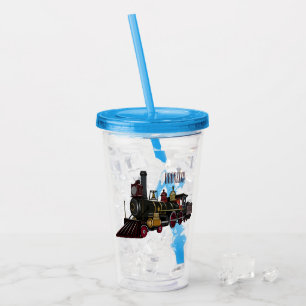 Steam locomotive cartoon illustration acrylic tumbler