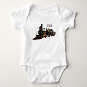 Steam locomotive cartoon illustration  baby bodysuit