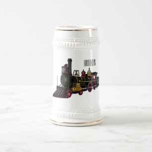 Steam locomotive cartoon illustration beer stein