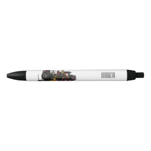Steam locomotive cartoon illustration black ink pen