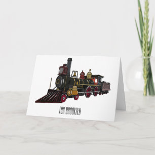 Steam locomotive cartoon illustration card