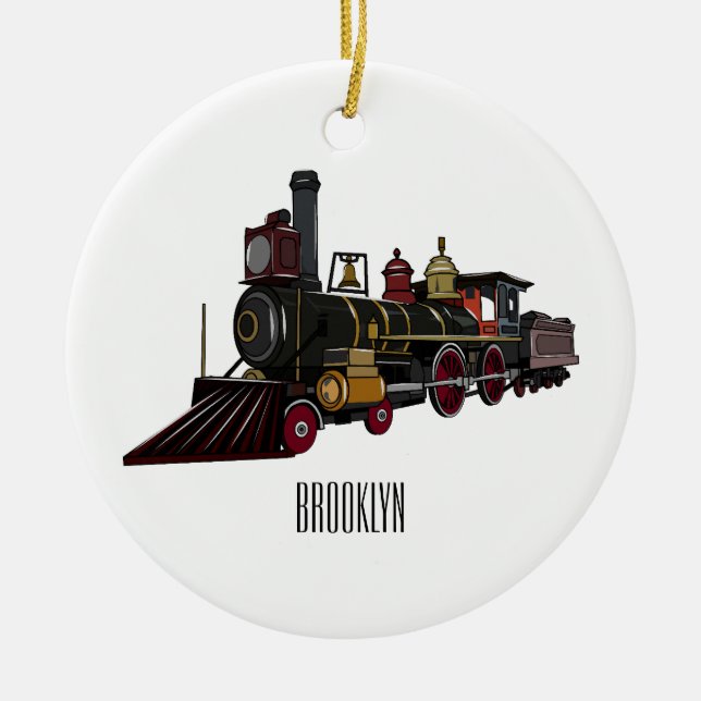 Steam locomotive cartoon illustration  ceramic ornament (Front)