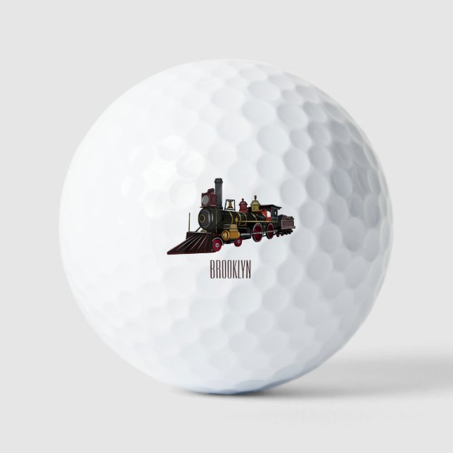 Steam locomotive cartoon illustration  golf balls (Front)