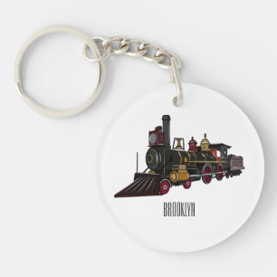 Steam locomotive cartoon illustration keychain
