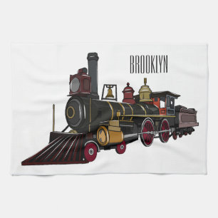Steam locomotive cartoon illustration  kitchen towel