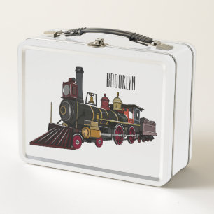 Steam locomotive cartoon illustration metal lunch box