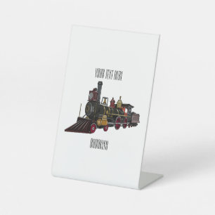 Steam locomotive cartoon illustration  pedestal sign