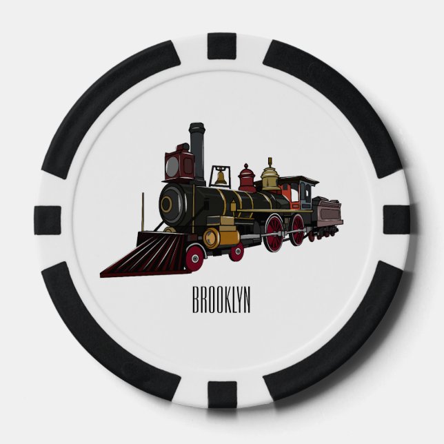Steam locomotive cartoon illustration  poker chips (Front)