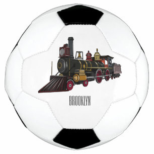 Steam locomotive cartoon illustration soccer ball