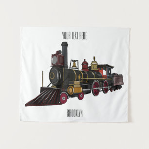 Steam locomotive cartoon illustration  tapestry