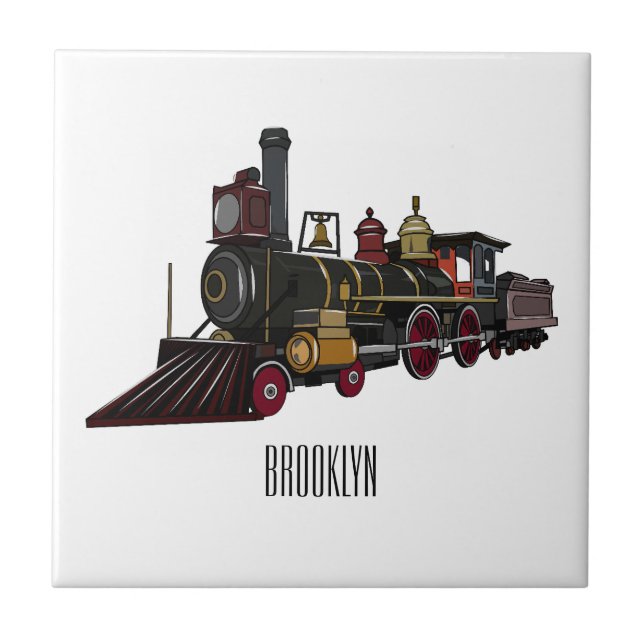Steam locomotive cartoon illustration  tile (Front)