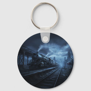 Steam Locomotive On A Dark Stormy Night Keychain