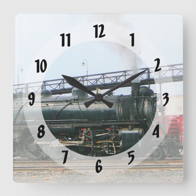 Steam Locomotive Square Wall Clock (Front)