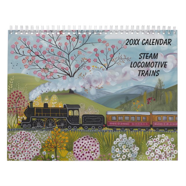 Steam Locomotive Trains Seasonal Art Calendar (Cover)