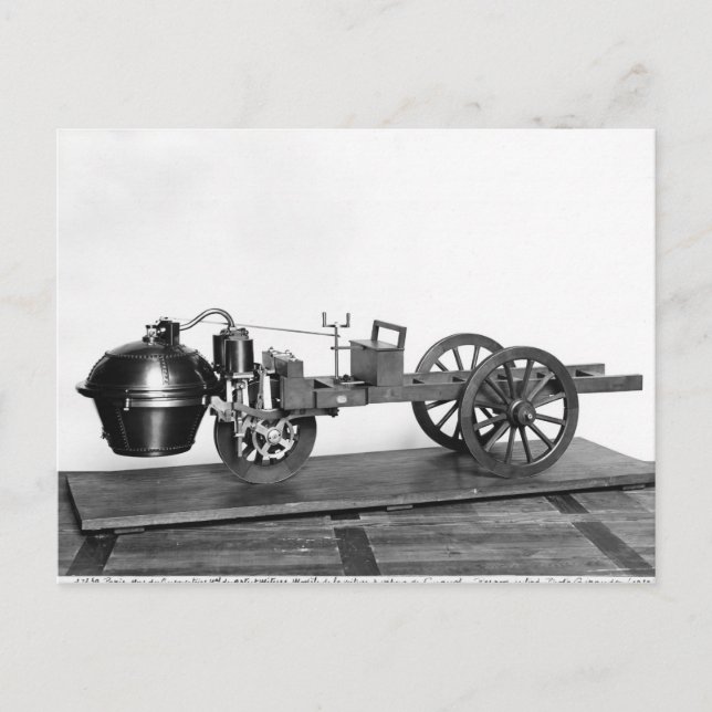Steam-powered car invented postcard (Front)