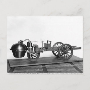 Steam-powered car invented postcard