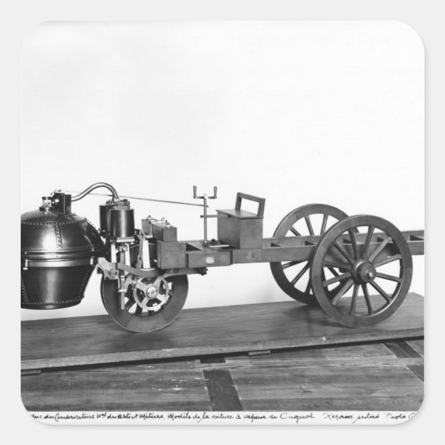 Steam-powered car invented square sticker (Front)