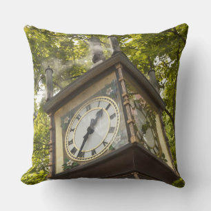 Steam powered clock in the Gastown neighbourhood Throw Pillow