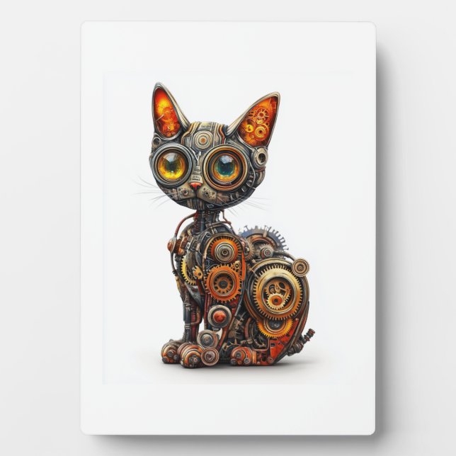 Steam Powered Purr � Steampunk Robot Cat Plaque (Front)