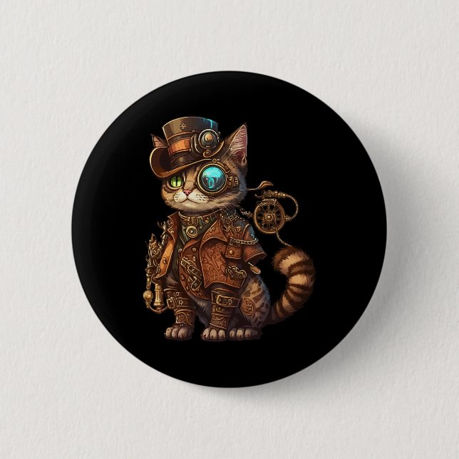 Steam Punk Cat Kitten Kitty Steampunk  2 Inch Round Button (Front)