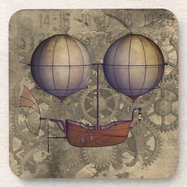 Steam Punk Dirigible Airship & Cogs Coaster (Front)