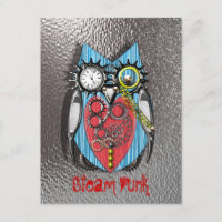 Steam Punk Funny Mechanical Owl  Red Blue