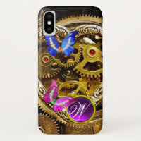 STEAM PUNK GEARS ,GEMSTONES, BUTTERFLIES MONOGRAM