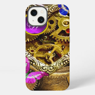 STEAM PUNK GEARS ,GEMSTONES, BUTTERFLIES MONOGRAM iPhone 13 CASE