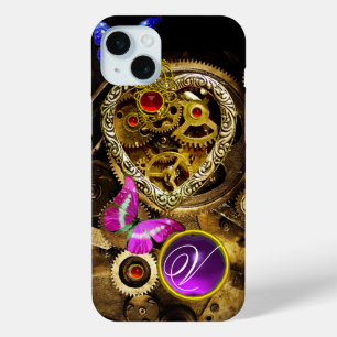 STEAM PUNK HEART,GEARS,GEMS,BUTTERFLIES MONOGRAM iPhone 15 MINI CASE