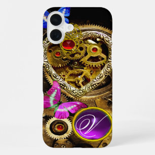 STEAM PUNK HEART,GEARS,GEMS,BUTTERFLIES MONOGRAM iPhone 16 PLUS CASE