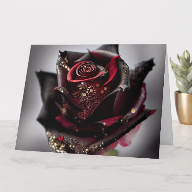 Steam Punk Ornate Black Rose Card (Small Plant)