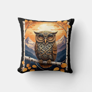 Steam Punk Owl and Full Moon Mount Baker , WA Throw Pillow